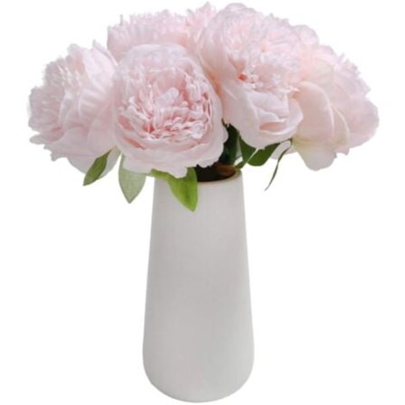 2 buketter konstgjorda pioner, 10 huvuden, blad av sidenblommor, för hemmet, kontoret, bröllop, festival, bar (ljusrosa)