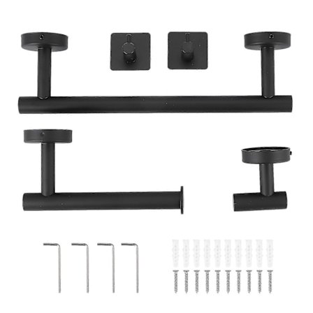 5-delars Svart Badrumstillbehör Set Rostfritt Stål Rund - Inkluderar 12 Tum Handdukshängare, Toalett