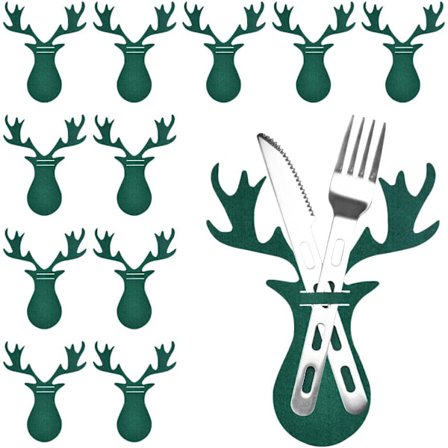 12 stk. Jule Elk Bestikholdere Filt Julebestikpose Julebestikholder Jule Elk Bestiktaske Julehjorte Filt Bestikholder