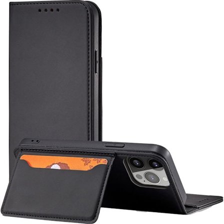 Magnet Card Case veske til iPhone 13 Pro cover lommebok for kort? stå svart