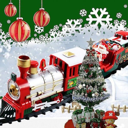 Elektrisk juletog - Lyd og lys - Juletogdekorasjon med animerte vogner og Santa-tre-spor (FMY)