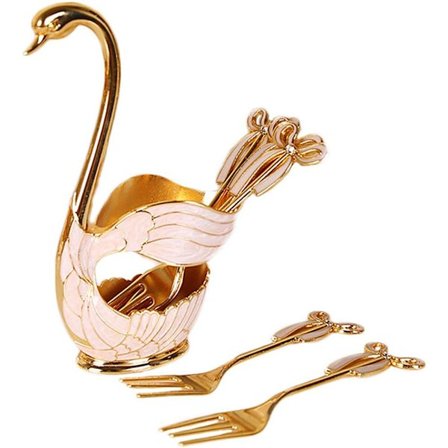 Elegant Swan Base Holder Gafflar Set Kaffe Frukt Dessert Bestick Servis för Heminredning