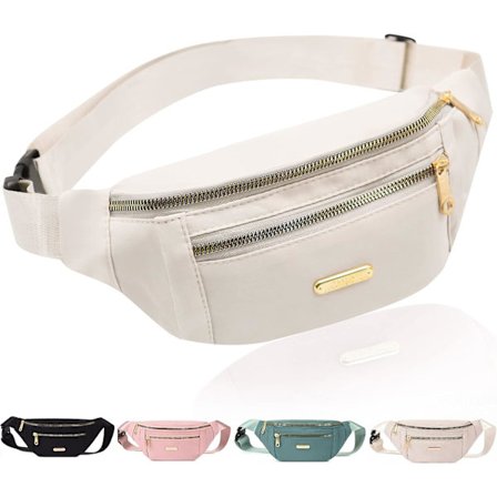 Fanny Pack Fashionable Waist Bag Casual Travel Bum Bag med 3 glidelåslommer for kvinner menn Sports Running Hiking Jogging (Beige)