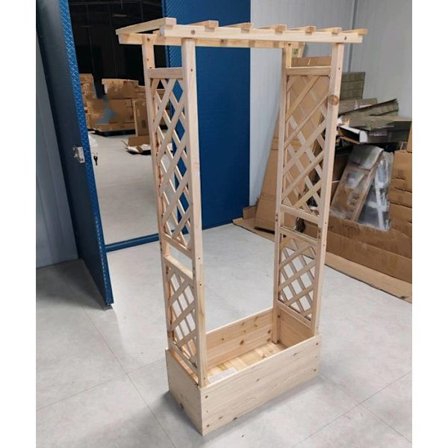 Hævet Plantekasse med Gitter COSTWAY, Hængende Tag, Drænhuller, Aftagelige Paneler, Naturlig Træ Plantebed