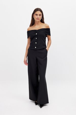 Laura Jade Stone x NA-KD Luftiga lösa byxor med hög midja - Kontorsbyxor - Svart - EU 34