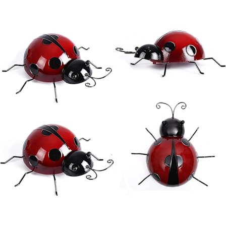 Sæt af 4 Metal Mariehøns Havevægkunst Dekoration Mariehøns Figurer