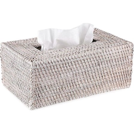 Servettbox Omslag Rektangel Servettbox Rotting Servettboxhållare, Dekorativ Servetthållare i Korg, Vitkalkad