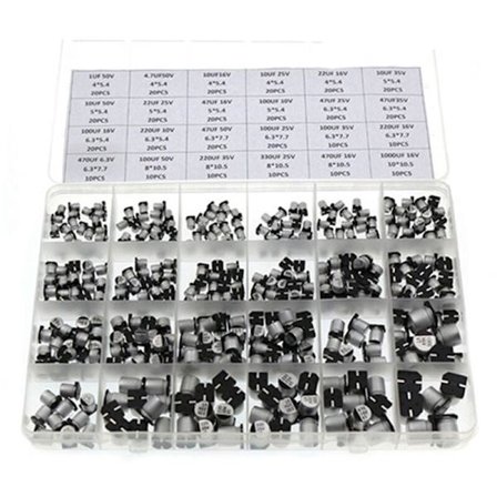 400 kpl 24 eritelmää 1UF-1000UF SMD alumiinielektrolyyttikondensaattorilaatikkosarja