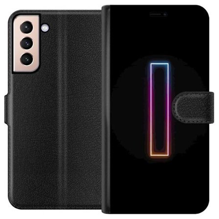 Kompatibel Tegnebogsetui til Samsung Samsung Galaxy S21 Minimalistisk neonbogstav I i regnbuefarver mod mørk baggrund