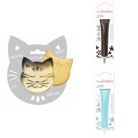 Cat Relief Cookie Kit + 2 pastellbruna och blå chokladpennor