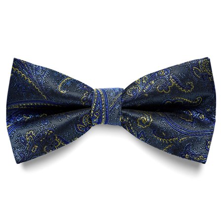 Light Blue & Gold Paisley Pattern Silk Pre-Tied Bow tie for Men - Pre-tied bow ties