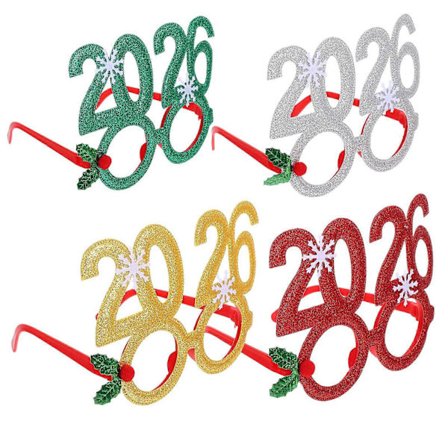 4 stk. Briller med tall 2026: God jul-briller - 2026 Briller Godt nyttår-briller Fotoboksrekvisitter Fargerike festgaver [D]