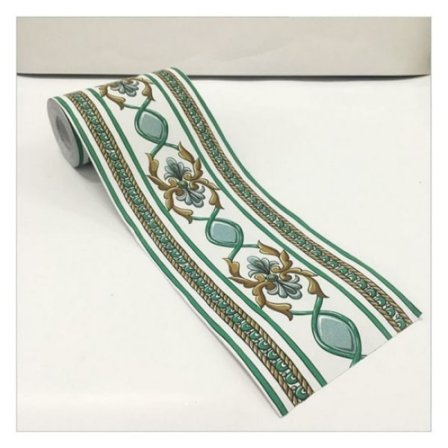 10 cm * 10 m (grønne blomster på hvid) Selvklæbende tapetkant W