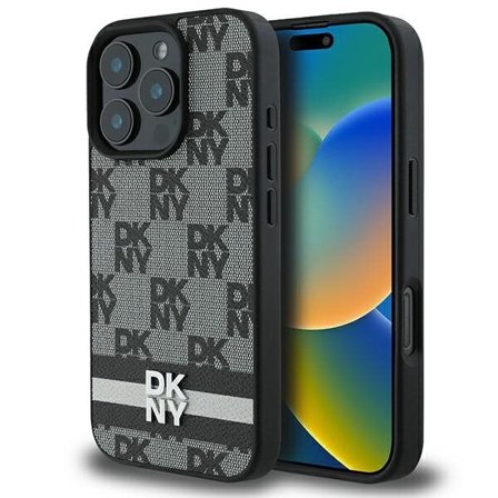 DKNY Ternet mønster & trykte striber Etui til iPhone 16 Pro - Sort
