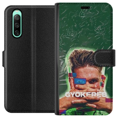 Kompatibel Tegnebogsetui til Sony Xperia 10 IV Lamine Yamal i Barcelona-trøje med neonlys og røde og blå lyn i dramatisk effekt