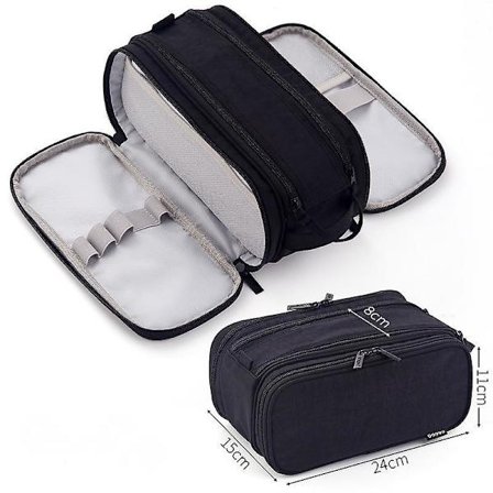 Stor kapasitet blyantboks og multi-rom student blyantboks kontorrekvisita oppbevaringspose (svart)