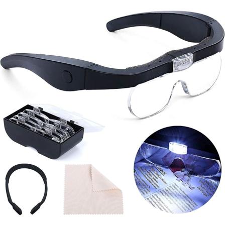 Håndfri LED-genopladelig hovedbåndsforstørrelsesglas - 1,5x, 2,5x, 3,5x, 5x