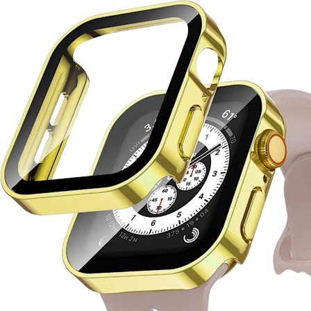 Vattentätt skal för Apple Watch 7 8 9 45 mm 41 mm skärmskydd Glas+ skydd Stötfångare Härdat iWatch 5 SE 6 44 mm-- 40 mm Tillbehör Guld Gold