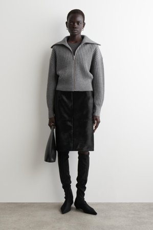 COS Women's Giacca In Lana Merino A Coste in Grigio