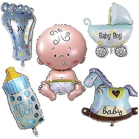 5 stk. Babyfest Balloner, heliumballoner, baby dreng balloner fødselsdagsfest dekoration, blå babyshower balloner, lille størrelse 22 x 45 eller 40x 