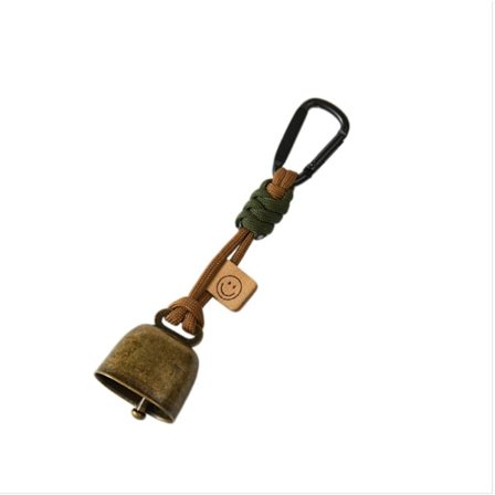Rygsækklokke i antik bronze med orange paracord og karabinhage - metal vandrings- og campingklokke til sporsikkerhed