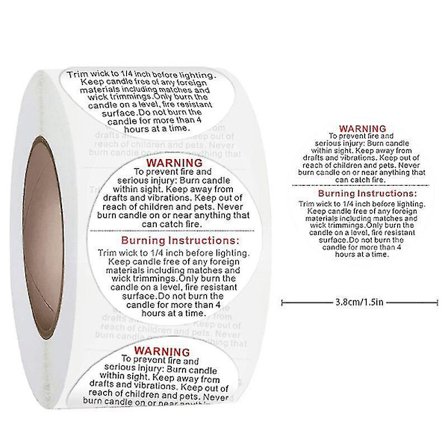 500 stk Advarselsetiketter for Lys, Vanntette, Jar-Etiketter, Voks