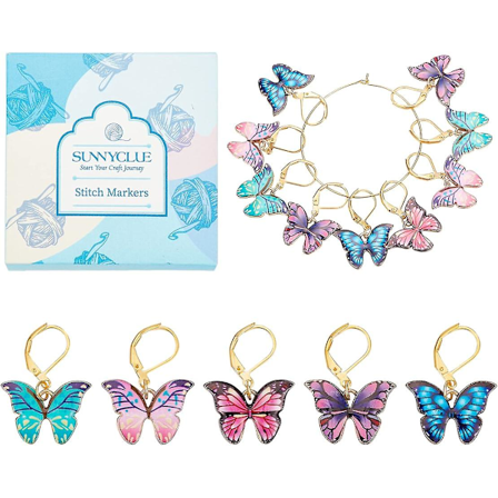 20 stk stingmarkører Hekle stingmarkør Sommerfugl emalje søte charms Flyttbar spak tilbake spenne sjarm Låsing metall strikke markører