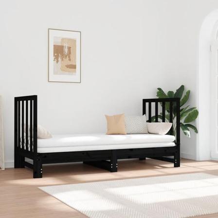Vidaxl Utdragbar Dagbädd Svart 2x(90x190) Cm Massiv Furu Svart