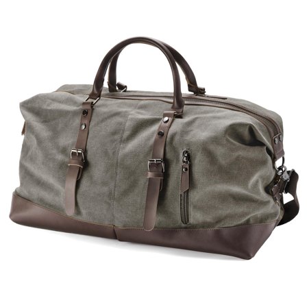 Bolso de viaje de lona gris metalizado y cuero marrón para hombres - Bolsas de viaje