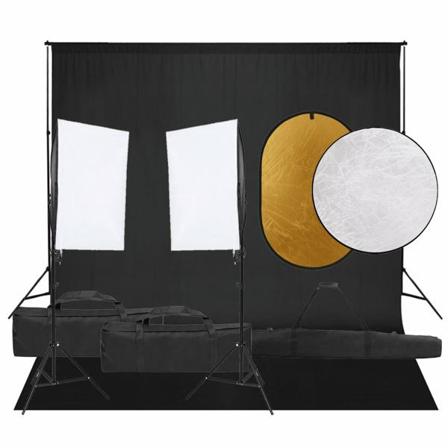 Vidaxl Fotostudio Med Lampor, Bakgrund Och Reflexskärm Svart