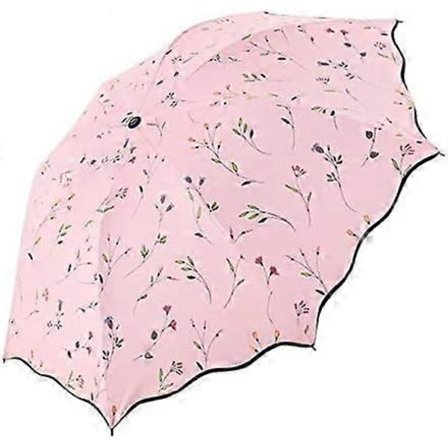 Sammenleggbar solparaply, bærbar UV-beskyttelse paraply dame blomstrete solskjermer vindtett sterk kompakt paraply sommer UPF 50