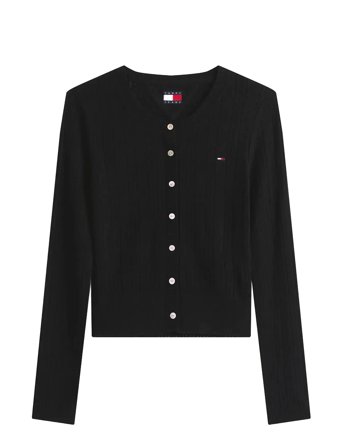 Tjw Pointelle Crew Neck Cardigan Black Tommy Jeans
