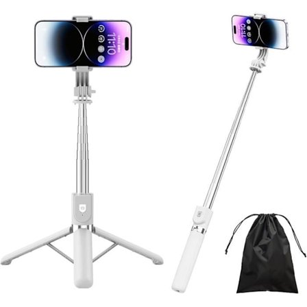 (130cm Hvid) Selfie Stick, 4-i-1 Selfie Stick, Forstærket og Stabilt Tripod, Teleskopstang, 130cm Justerbar Selfie Stick Tripod Monopod, Hvid