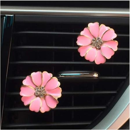 2-pakke Daisy Flowers Bling Diamond Air Vent Clips Biltilbehør Søt Bil Lufterfrisker (Rosa)