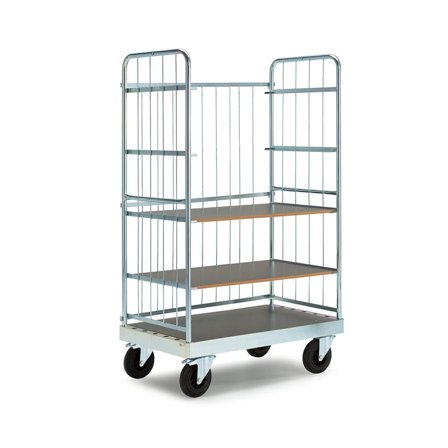 Hyllevogn, 1200x800x1900 mm, elforsinket ramme med MDF-hyller, med brems