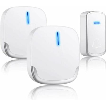 Trådløs vandtæt dørklokke Anti-interferens Anti-træk Stabil 300m Superpenetrerende arbejdsområde Melodi 58-Hvid (1 sender + 2 modtagere)