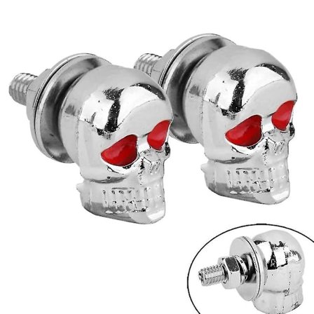Dødningehoved Nummerplade Ramme Bolte Skruer Fastgørelseshætte Motorcykel Bil Lastbil Auto(2 stk, Sølv)