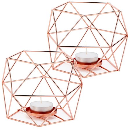 2 KPL Metalliset kynttilänjalat Rauta Ontto Geometrinen Tealight Kynttilänjalat Häät Syntymäpäiväjuhlat Olohuone Koti Dekor (Ruusukulta)