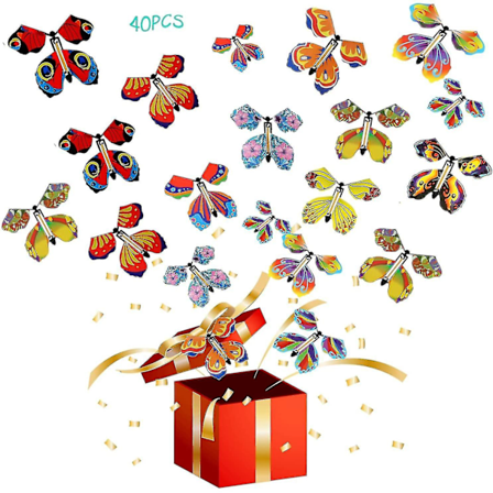 40 Stykker Magiske Flygende Sommerfugl Fairy Flying Toy Clockwork Gummibånddrevet Sommerfugl Leke Bokmerke og Hilsen Kort Overraskelsesgave