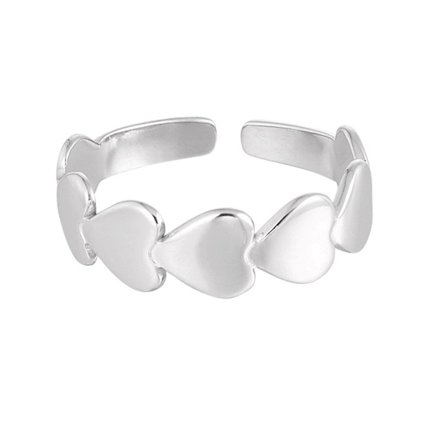 Ring i Rostfritt Stål med en rad Hjärtan - Silver - Justerbar