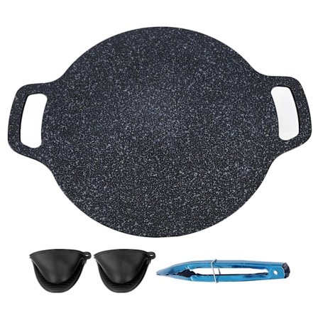 Rund koreansk BBQ grillpande nonstick aluminium grillpande med antiscald handske madklip 34cm / 13.4in