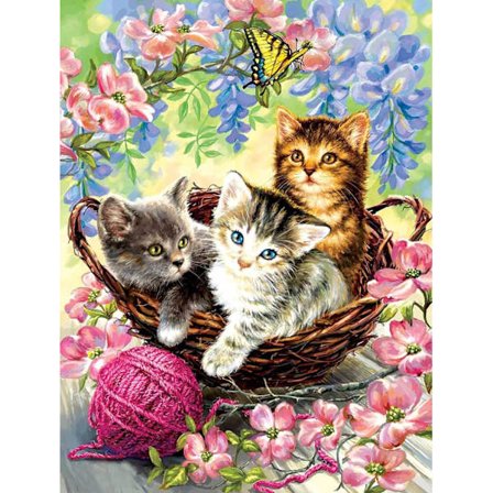 Kolme kissaa DIY timanttimaalaussetti Timanttitaide Eläimet Täysi timantti Pyöreä timanttimaalaustarvikkeet Käsin koristeltu ristipistokangas 12x16 