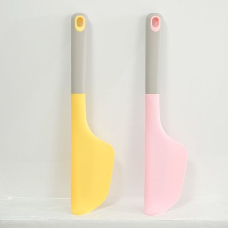 2 stk. store silikonspatler, varmebestandig silikon, gul og rosa