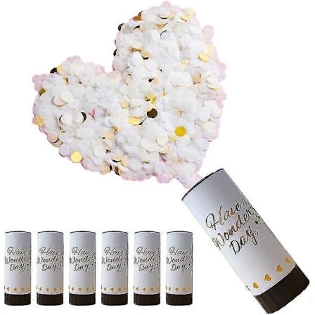 6 stk. Hvite Konfettikanoner, Biologisk Nedbrytbar Konfetti Bryllupsfest 11cm Med Vridbar Svart Dreieskive Til Venstre For Eksamen Bryllup Nyttår (FMY