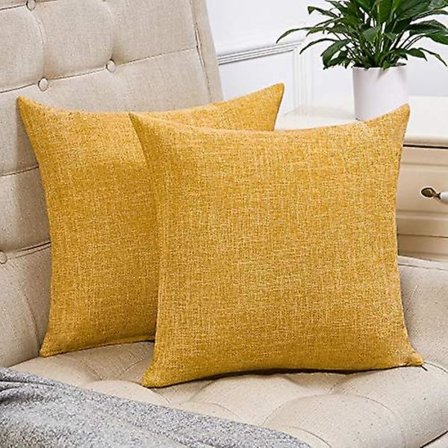 Sæt med 2 Sennepsgule Pudebetræk Rustikke Hør Dekorativ Firkantet Pyntepudebetræk 45x45 cm til Sofadekoration 2024THO