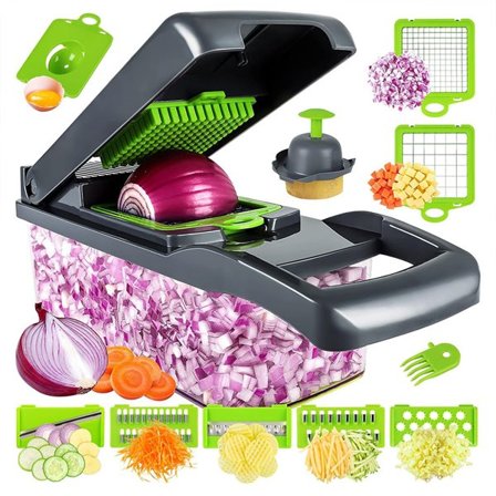 Grönsakshackare med uppsamlingsbehållare