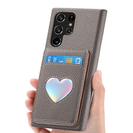 SAM S22 Ultra, etui med kortplads, faldfast etui med stativ (sølvgrå)