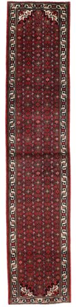 Hosseinabad Rug 88X392 Runner Black/Dark Red Wool, Persia