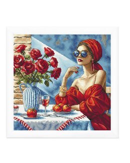 Stickpackung Bild Damen in Rot