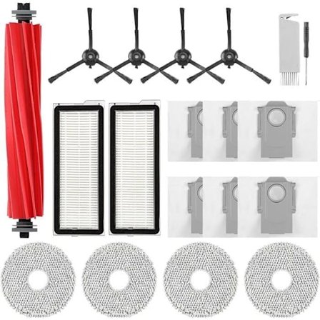 Reservedelssæt kompatibelt med Roborock Qrevo S, Qrevo Pro, Qrevo Plus, 17 dele med børster, filtre, vaskbare puder, støvsugerposer